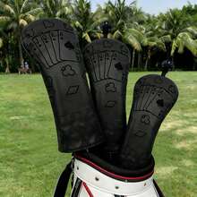 Universal Playing Card Themed Golf Club Head Cover, Black Base With Subtle Floral Pattern, PU Material Compatible With Multiple Sizes, Practical Golf Accessory - Black - View 1