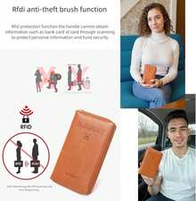 Travel Must-Have Multifunctional Credit Card Wallet, Solid Color RFID Anti-Theft+Passport And Ticket Storage Zipper Seal+Wristband Portable Cross-Border ID Bag - 粉色 - 查看 7