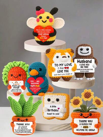 1pc Handmade Crochet Desktop Decor, Whimsical Sci-Fi Animal & Plant Plush Doll, Cute Design Gift For Best Friend, Birthday, Girlfriend, Mom, Grandma, Coworker, Family, Sentiment Support, Positive Emotion, Creative Party, Mother's Day, Father's Day, Plush Doll, Room Decor, Small Gift, Souvenir