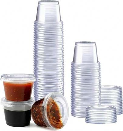 1 Oz Jello Shot Cups With Lids [50 Count] Plastic Portion Containers, Condiment Cups Sauces, Dressings & Samples – Durable, Stackable, Leak-Resistant (Comfy Package) Y9TI