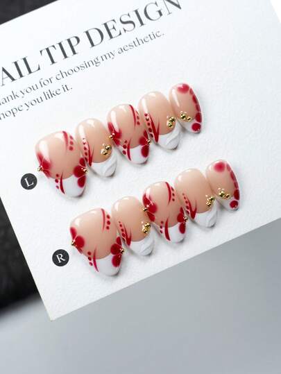 10 Stücke kurze Nagelpatches, verstärken Sie Ihre Ausstrahlung, handgefertigt, süßes Mädchen Nageldesign, kurz, mandelförmig, Acrylmaterial, geeignet für Frauen und Mädchen zum Tragen auf Feierlichkeiten, handgefertigt und wiederverwendbar, gefälschte Nägel, inklusive 1 Mini-Nagelfeile und 1 selbstklebender Aufkleber