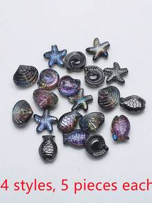 20 piezas/paquete Juego de cuentas de cristal, que incluye 5 piezas de cada uno de pez, estrella de mar, concha, caracol en tonos de color del océano, suministros para hacer joyas DIY para pendientes, collares, pasadores para el cabello, encantos de teléfono, llaveros y colgantes - Azul - Ver 7