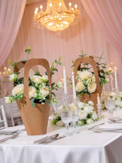 5/20pcs Kraft Paper Flower Gift Bags With Handles, Creative Cone-Shaped Flower Packaging Set, Suitable For Valentine's Day Gifts, Flower Shops, Weddings, Parties, Home Decor, Mother's Day Bouquet Packaging Bags, Teacher's Day Gift Packaging Bags