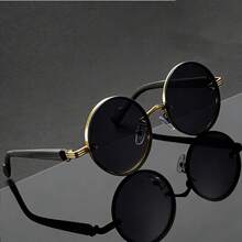 中性复古黑色圆框时尚眼镜，适合度假和街头风格 - 彩色 - 查看 3