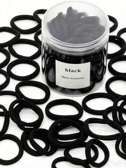 50pcs/Set Black Solid Color Hair Scrunchies, Elegant All-Match Versatile Hair Ties, Suitable For Daily Wear, Casual, Party, Commute, Vacation, Ponytail, Bun, Face Washing, Makeup, Outfit Accessory