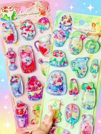 3D立体浮雕水晶贴纸套装，采用不对称浮雕造型，闪亮细节，防水可重复使用，适用于DIY剪贴簿、笔记本、笔记本电脑/手机壳、水瓶、行李箱、礼品包装、儿童派对用品、生日庆祝、返校装饰等。