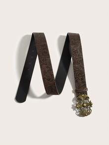 1条波西米亚复古青铜色十字印花压花金属咖啡色西部牛仔腰带，适合搭配牛仔裤，休闲、户外、派对、四季皆宜、返校季、女士、母亲节、生日礼物 - 古銅色十字印花 - 查看 3