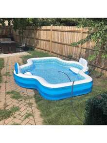 102.3 Inches/118.1 Inches 31 Gauge Thick Sturdy Large Bright Spacious Adult Size Family Inflatable Swimming Pool - And Robust Structure, Easy And Quick To Set Up, Perfect For Summer Parties, Festivals And Family Gatherings Entertainment And Relaxation Outdoor Activities - Bể bơi bơm hơi 120*110*18 cm có bốn góc - Xem 4