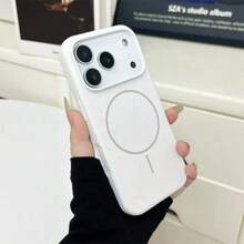 适用于 17 Air 16 15 14 13 12 17 Pro Max Plus 的奢华亮面荧光液态硅胶手机壳，磁吸软壳 - 純白色 - 查看 4