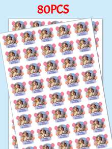 40pcs/80pcs/120pcs Kid Personalised Photo Stickers Labels,Photo Labels, Birthday Party Stickers,Custom Portrait Sticker - Chocolate Brown - View 7