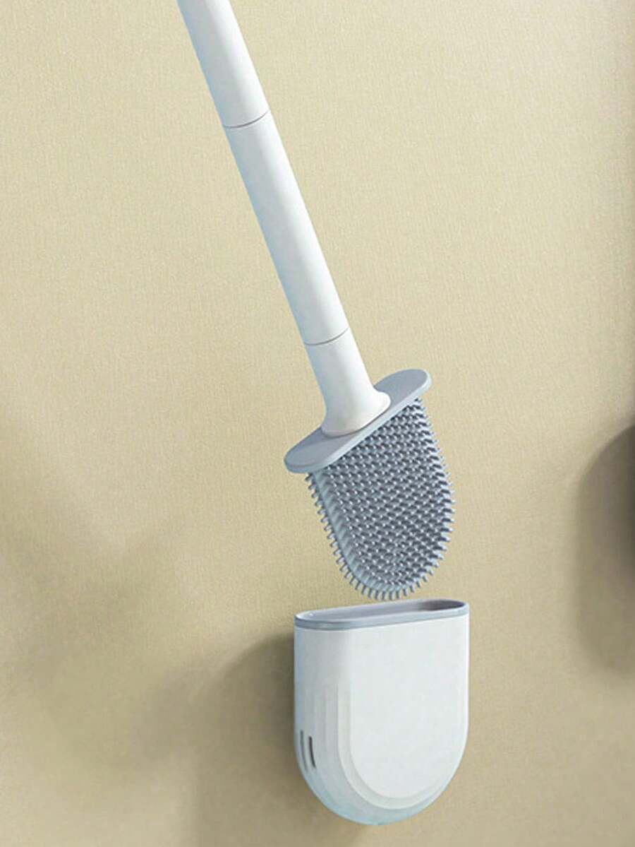 1支硅胶马桶刷，全方位清洁，家用马桶清洁工具，壁挂式软毛长柄浴室清洁刷 - 多色 - 查看 1
