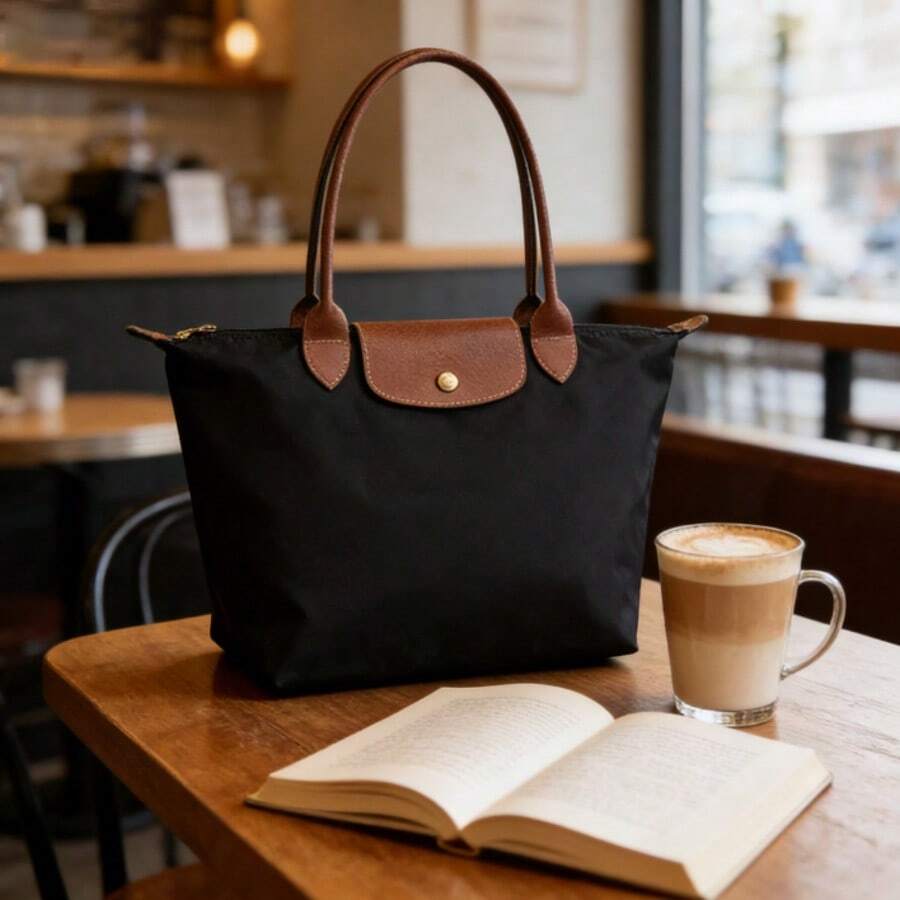 Dumpling Portable Nylon Shoulder Bag, Fashionable Makeup Clothing Storage For Girls, Large Capacity, Commuter Crossbody Bag - 黑色 - 查看 1