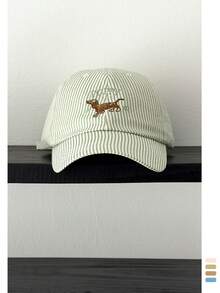 1pc Soft Top Striped Dog Baseball Cap, Cute Striped Small Dog Baseball Hat, Fashionable Soft Top Brimmed Hat For Women, Spring - Brown Dog - View 13