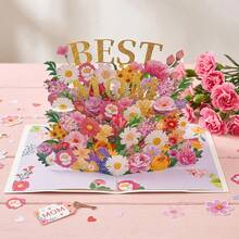 1pc 3D Pop-Up Floral Greeting Card, Featuring Pink Flower Bouquet And Butterfly Design, Suitable As Mother's Day, Birthday, Anniversary, Valentine's Day Gift, Comes With Envelope - Single Piece - View 8