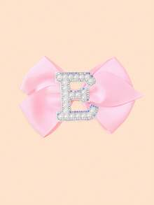 1 pieza Lazo para el cabello con inicial de la A a la Z, color rosa, con perlas y diamante de imitación, clip para el cabello tipo moño de animadora para volver a la escuela y ocasiones especiales - Rosa - Ver 15