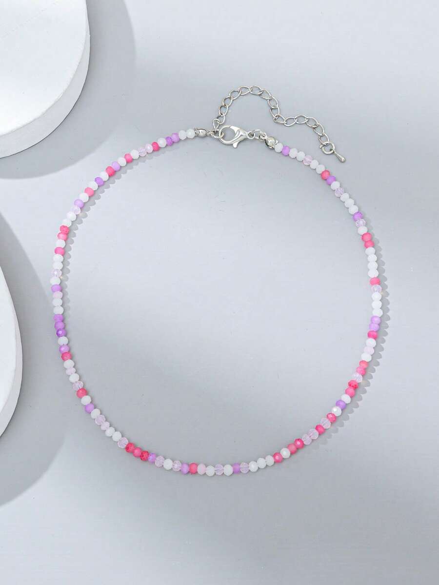 1pc Women's Jelly Color Minimalist Beaded Necklace - Pastel-n177 - View 1