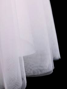 XUMPLO Tween Girls' Elegant Shoulder Invisible Mesh Rhinestone Satin & Mesh Hem Long Dress, Suitable For Party, Birthday, Banquet, Prom, Wedding, Spring/Summer - White - View 7