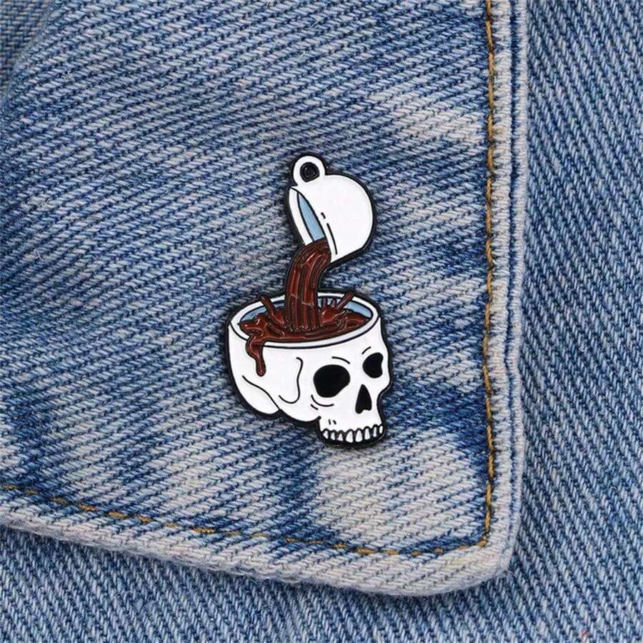 Coffee For Your Head Enamel Lapel Pin Collect Badge Cute Gift Jewelry Adorn Backpack Hat Collar Brooches Skull Skeleton Halloween Pin For Clothes Bag Charm School Kpop Teacher Supplies Bag Charms Office Accessories Shirts Jacket Christmas Autumn-Winter Accessories,Suitable For Teens, Youth,Men,Casual, Outdoor, Athletic, Vacation, Graduation Gifts, Birthday, Daily Wear Clothes Pin Funny Teacher Gifts - 彩色 - 查看 1
