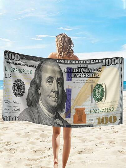 1 stuk extra grote strandhanddoek met $100-biljetpatroon, verkrijgbaar in verschillende maten, sneldrogend, zacht, draagbaar, modieus, zandafstotend, superabsorberend, ultrafijne vezels. Bohemian, tropisch, vintage, grappig, geschikt voor yoga, picknick, UV-bescherming; ideaal voor strand, zwembad en buitenactiviteiten, reisbenodigdheden, kamperen, yoga, sportschool, sport, zwemmen, geschikt voor zowel mannen als vrouwen.