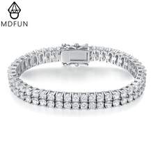 MDFUN Vòng tay tennis, mạ vàng 18K/bạch kim, hai hàng đá Cubic Zirconia tròn 3.0mm, vòng tay phong cách hip hop đính đá lấp lánh. - bạch kim - Xem 1