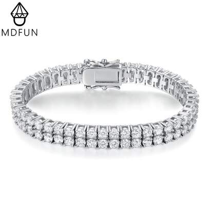 MDFUN Brățară tenis, placată cu aur de 18K/platină, brățară tenis cu zirconiu cubic rotund, rând dublu de 3,0 mm, brățară hip hop cu finisaj glazurat