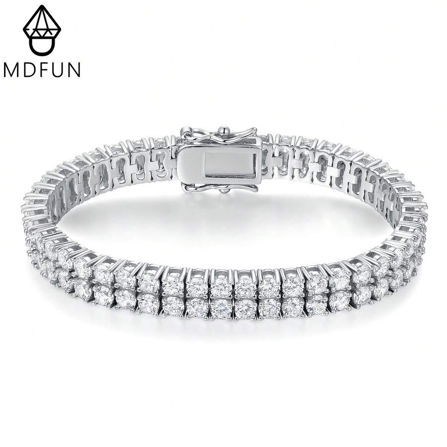 MDFUN Vòng tay tennis, mạ vàng 18K/bạch kim, hai hàng đá Cubic Zirconia tròn 3.0mm, vòng tay phong cách hip hop đính đá lấp lánh. - bạch kim - Xem 1