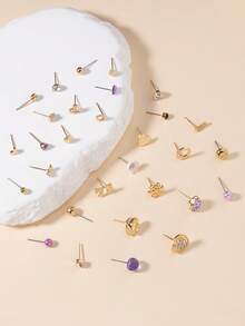 30 Pairs Elegant & Fashionable Heart, Flower, Snowflake Pattern Earrings Set, Versatile For Friends Gift, Daily, Party, Holiday Wear - Multicolor - View 2