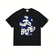 Graphic Cotton-Shirt APE   Black And White Funny-Shirt, American High Street-Shirt, Graphic Tees With APE Letters And,  Men's-Shirt Women's-Shirt, Couples Matching Outfits QUOTSHIP Y2K,Oversize Plus Size Men's S To 5XL,Summer Tee - 黑色 - 查看 1