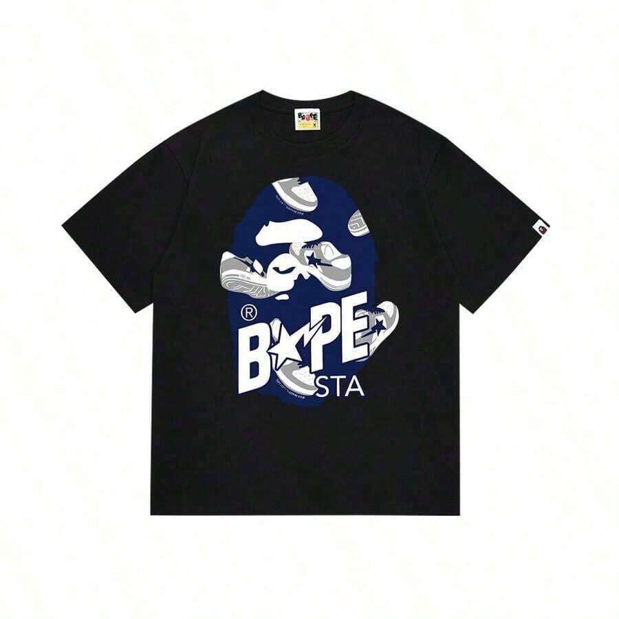 Graphic Cotton-Shirt APE   Black And White Funny-Shirt, American High Street-Shirt, Graphic Tees With APE Letters And,  Men's-Shirt Women's-Shirt, Couples Matching Outfits QUOTSHIP Y2K,Oversize Plus Size Men's S To 5XL,Summer Tee - 黑色 - 查看 1