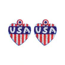Patriotic Red White Blue Handmade Beaded Heart Drop Earrings, American Flag Inspired Statement Earrings For Women, 4th Of July & Independence Day Jewelry - Multicolor - View 10