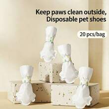 Disposable Pet Foot Covers, Dog Anti-Dirty Shoe Covers For Walking, Waterproof & Anti-Slip Dog Socks - White - View 2