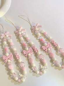 极简粉色蝴蝶结元素 3/1件装 网络红人 INS风手机挂绳 简约百搭串珠链 少女风项链 女士春季礼物 - 淺粉色 - 查看 8
