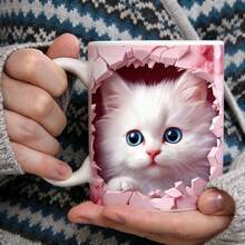 1 chiếc cốc cà phê/trà hình mèo 3D bằng gốm sứ, có thể tái sử dụng, chỉ rửa bằng tay, thích hợp làm quà tặng sinh nhật, ngày lễ, tốt nghiệp, tiệc tùng, cho bạn bè, chị em gái, người yêu cà phê, Ngày của Mẹ - Thiết kế trang trí có lỗ treo tường. - Nhiều màu - Xem 7
