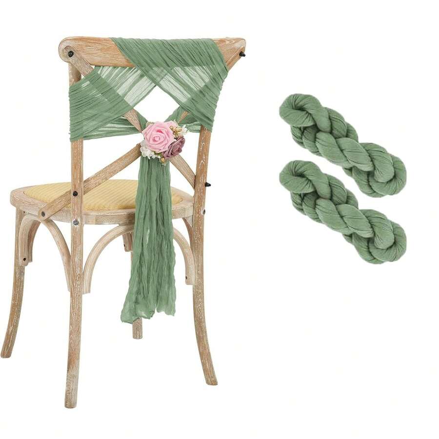 Set de 2 panglici pentru spătarul scaunului de nuntă cu fundă, potrivite pentru evenimente de petrecere de nuntă și decorațiuni pentru huse de scaune de banchet - Verde - Vizualizare 1