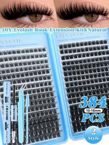384/480/544簇 8-16mm DIY自然混色假睫毛接睫毛套組,卡通風美觀可愛仿貂毛睫毛簇,適合所有女孩妝容,柔軟易貼,返校季睫毛 - 彩色 - 查看 17