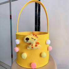 1个毛毡拥抱桶，新生儿杂物玩具糖果零食卡通毛毡袋，婴幼儿手提包 - 彩色 - 查看 4