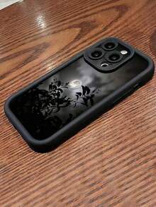 1pc Black Night Moon Pattern Full Coverage TPU Shockproof Phone Case Compatible With IPhone 17/17Pro/17ProMax/16/16Pro/16ProMax/15/15Pro/15ProMax/14 13 12 11ProMax, Series - Multicolor - View 4