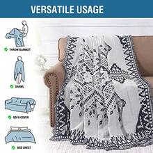 H.VERSAILTEX - Funda de sofá reversible funda de sofá para perro funda de sofá para la mayoría de los sofás protector de muebles con borlas funda de sofá seccional L 180 x 259 cm azul - Azul Marino/Blanco - Ver 7