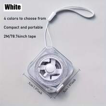 2m/6ft Cute Mini Soft Tape Measure, Portable With Retractable Lock And Clear CM/Inch Markings - Suitable For Sewing, Home, Waist, Bust, Height Measurement - Durable And Easy To Store, Wipe-Clean Transparent Case With Hanging Loop - White - View 3