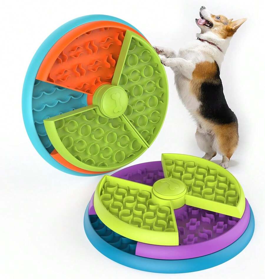 Interactive Slow Feeder Dog Bowl, Non-Slip Puzzle Design For Dogs - Orange and Purple - View 1