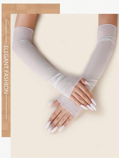 1 Pair Women's Sheer Sexy Arm Sleeves, Elastic Mesh Sun Protection Arm Covers, Long Sleeve Arm Warmers For Summer