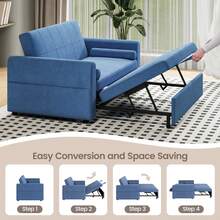 Jooli H 2 Seater Sofa Bed, 3-In-1 Convertible Pull Out Sleeper Sofa With 3-Position Adjustable Backrest, Side Pockets For Living Room, Guest Room, Blue - Blue - Two-seater - View 3