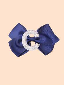 1 Piece Girls Initial Hair Clips A-Z, Preppy Style Navy Blue Grosgrain Ribbon Bows With Pearls, Cute Personalized Hair Barrettes For Little Girls - Navy Blue - View 18