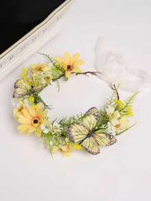 1 pieza Diadema exquisita y realista con flores de colza, corona de flores hecha a mano delicada, adecuada para novia, boda, fotografía, decoración romántica, verano, playa - 58917 - Ver 4