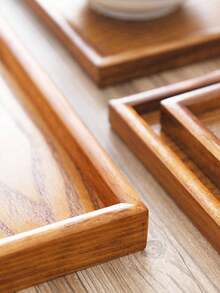 1个黑色木质长方形/圆形托盘，家用餐盘，酒店餐厅咖啡盘，茶盘，水果、寿司、牛排、面包、甜点木质展示盘，透明纹理杯垫 - 淺木色 - 查看 8