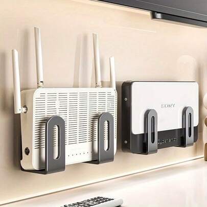 رف تخزين قابل للتثبيت على الحائط بدون ثقب لموجه الراوتر وصندوق الكابلات والأرفف المنظمة للمساحة مع لاصق، رفوف مرافق