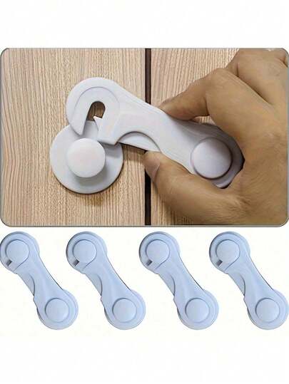 1pc Premium White Cabinet Door Lock - Suitable For Drawers, Cabinets, Refrigerators, Ovens, Wardrobes, Food Storage Rooms, Secure Lock With Adhesive, Easy Installation, Tamper-Proof, Durable Latch Lock, Cabinet Safety Lock
