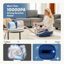OLIXIS 5 Professional Tools Pet Grooming Vacuum Kit, Low Noise Pet Hair Remover, 5 Professional Tools With Cordless Clippers For Dogs Cats All Hair Types, Easy For Home Use Grooming Brush - Blue and White - View 8
