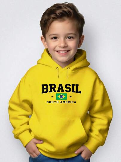 Blusa Moletom Infantil Canguru Capuz Inverno Brasil South Am Escola Shopping Lazer Menino Menina Premium Térmico Roupas Confortáveis