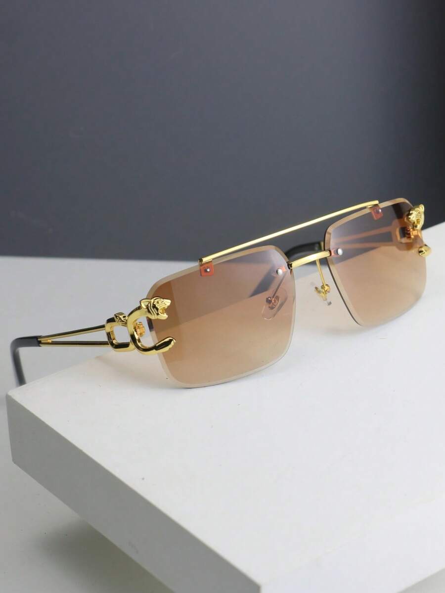 Gafas de moda sin marco con lentes degradadas para hombres, accesorios de estilo bohemio, adecuadas para la playa, viajes al aire libre y verano - Marrón - Ver 1